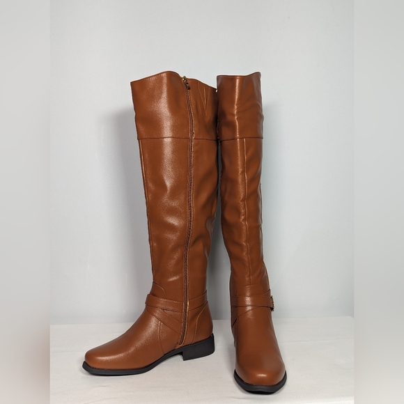 NEW Coutgo Womens Suede Side Zipper Metal Buckle Knee High Boots Sz 8.5 brown - Picture 2 of 4